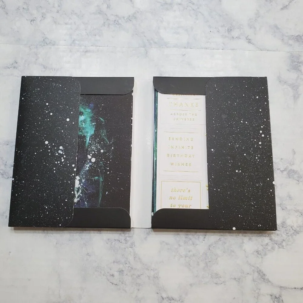 Galison Cosmos 12 Note Cards Blank Space Stickers Greetings‎